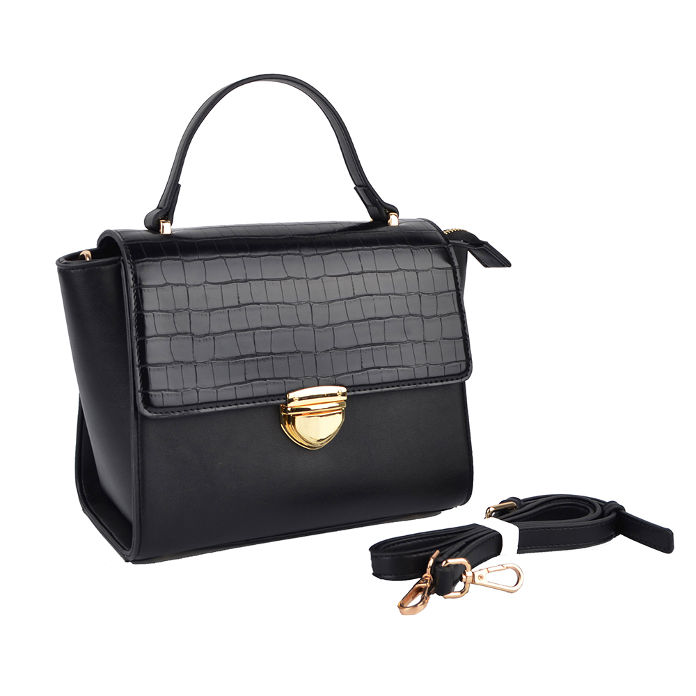 Women Satchel Bag With Lock Closure Flap