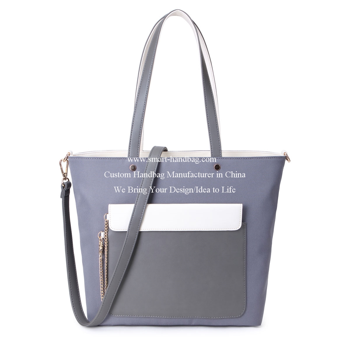 Canvas/PU Tote Bag with Detachable Pocket