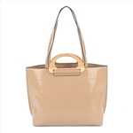 Beige Color Classy Tote Bag with Wood Handle